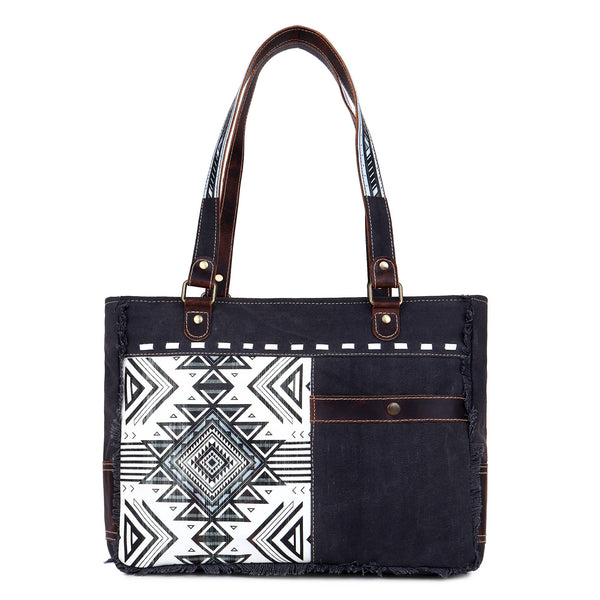 Canvas & Leather Women Small & Cross Body - Black/White