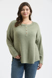 Waffle Knit Henley Top - Olive