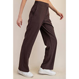 CRINKLE WOVEN STRAIGHT TROUSER - Espresso