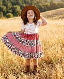 Girls Fall Ava Twirly Petals Floral Tiered Bow Dress