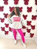 XOXO Split Neck Graphic Crewneck on Ash Gray