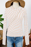 Western Checkered Pattern Mesh Mock Neck Long Sleeve Top
