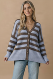 V Neck Stripe Popcorn Oversized Fit Cardigan