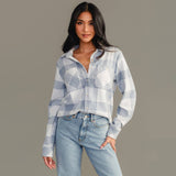 White & Dusty Blue Plaid Button Up