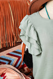 Susan Solid Color Ruffled Short Sleeve Casual Blouse