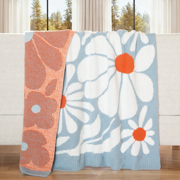 Blossom Blues Stretchy Throw Blanket