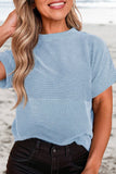 Corded Knit Mock Neck Tee - Blue