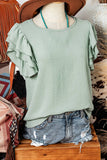 Susan Solid Color Ruffled Short Sleeve Casual Blouse