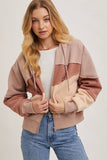 ZIPPER FRONT PATCHWORK LANDSCAPE HOODIE JACKET