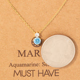 March Aquamarine Gem Pendant Necklace