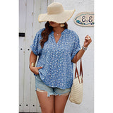 Plus Size Floral Print V Neck Short Sleeve Blouse