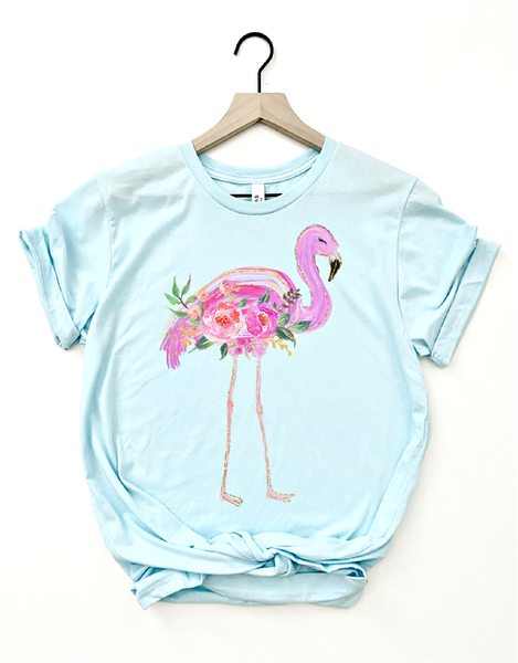 Flamingo Floral Tropical Summer Vacation Beach Graphic Tee
