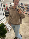 Kelly Acid Wash Fleece Half Zip Pullover - Mocha