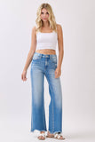 HIGH RISE STRETCH  WIDE LEG W/ DESTROYED HEM JEANS