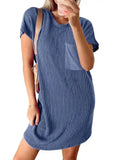 Green Casual Short-Sleeve T-Shirt Dress with Pockets