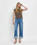 HIGH RISE MEDIUM WASH CUFFED WIDE JEANS F5890