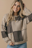 Round Neck Mixed Print Patchwork Pullover