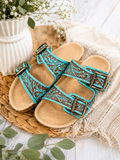 Falling Feather Sandals In Blue and Brown