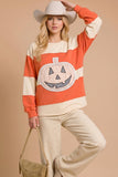Pumpkin Appliqué Color Block Pullover