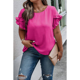 Plus Size Round Neck Ruffle Solid Loose Shirt