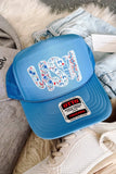 USA Floral Lace Trucker Hat - Soft Blue