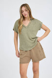 PLUS V NECK EXTENDED SHORT SLEEVE SWEATER KNIT TOP