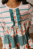 Girls Fall Woodland Bloom Floral Green 3 Tiered Pant Set