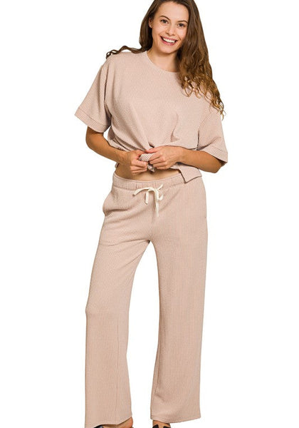 Cindy Ribbed Lounge Set - Ash Mocha