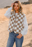 Checkered Sherpa Collared Jacket Vest