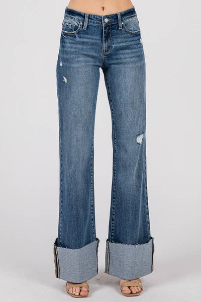 MID RISE COMFORT RELAXED FLARE W/ CUFFED HEM JEANS