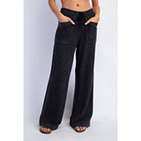 MINERAL WASHED HONEYCOMB WIDE LEG PANTS