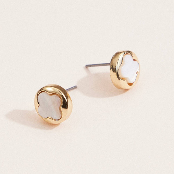 Gold & Mother of Pearl Clover Stud Earrings