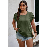 Plus Size Solid Swiss Dots Short Sleeve Blouse