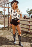 Boho Geometric Print Short Sleeve V Neck Blouse
