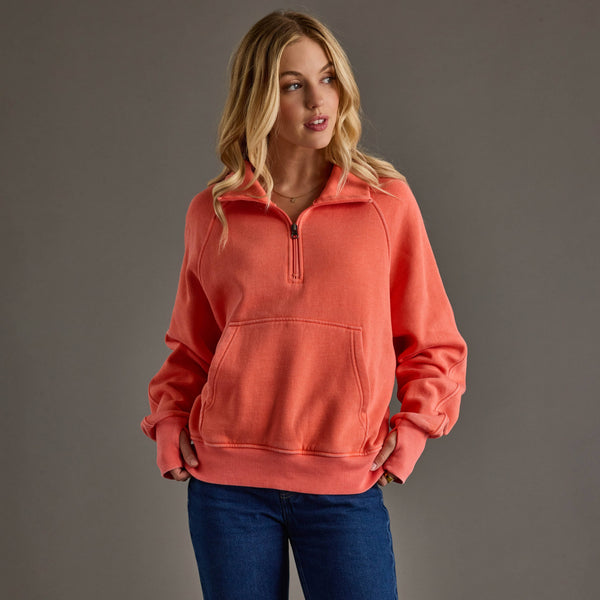 Coral Quarter Zip Sweatshirt