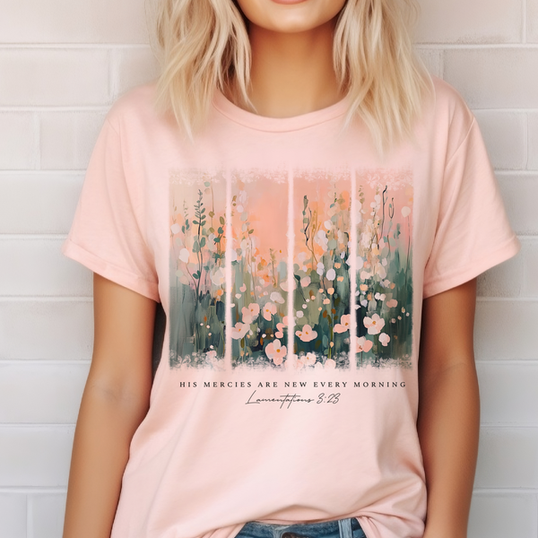 Faith His Mercies Are New Floral Christian Verse Graphic Tee