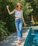 HIGH RISE MEDIUM WASH CUFFED WIDE JEANS F5890