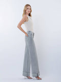MID RISE FULL LENGTH GREY CUFFED WIDE LEG JEANS F9054GY
