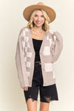 PLUS PUFF CHECKER SWEATER CARDIGAN - Taupe