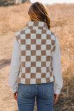 Checkered Sherpa Collared Jacket Vest