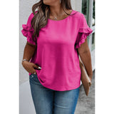 Plus Size Round Neck Ruffle Solid Loose Shirt