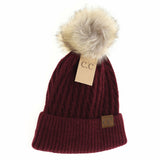 Solid Honey Comb Fur Pom C.C Beanie HAT2079