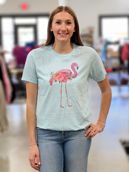 Flamingo Floral Tropical Summer Vacation Beach Graphic Tee