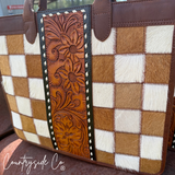 Virginia Cowhide Checkered Tote Handbag