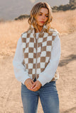 Checkered Sherpa Collared Jacket Vest