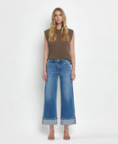 HIGH RISE MEDIUM WASH CUFFED WIDE JEANS F5890