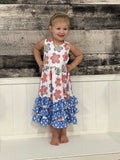 Girls 3 Tiered Periwinkle Flower Spring Summer Ruffles Dress