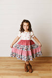 Girls Fall Ava Twirly Petals Floral Tiered Bow Dress