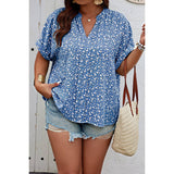 Plus Size Floral Print V Neck Short Sleeve Blouse
