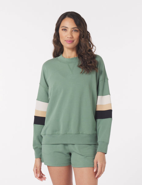 Vintage Oversized Crew: Sage/Tonal Stripes